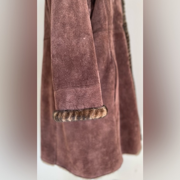 LNR for NORDSTROM SUEDE BUTTON FRONT LEATHER LINED JACKET w FAUX FUR TRIM, SZ PL - Picture 16 of 17